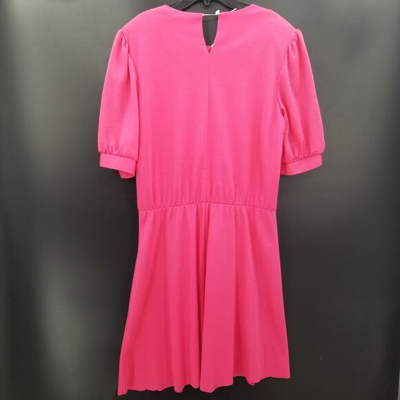 Lynn Davis Vintage Pink Capped Short Sleeve BOTTOM CUT OFF Dress tunic blouse - Picture 2 of 8
